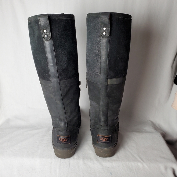 Ugg Elsa Black Knee High Leather Boots Size 8 - Picture 11 of 16